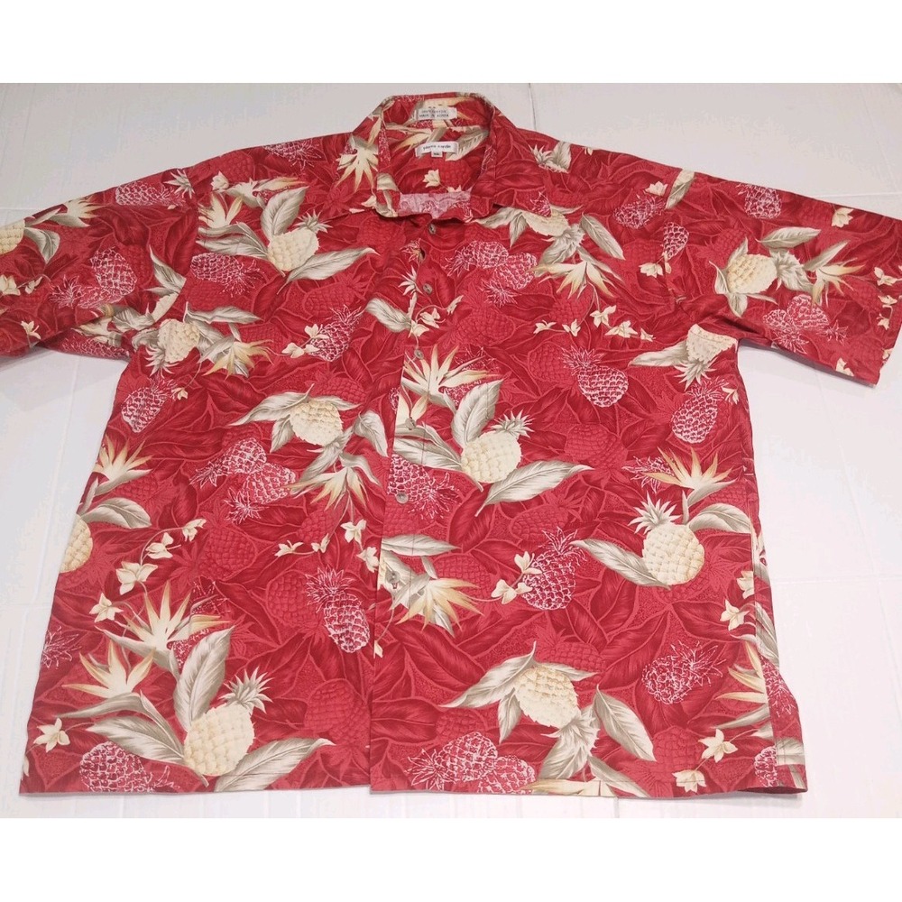 Pierre Cardin Reddish Pineapple Floral Hawaiian Shirt 2XL